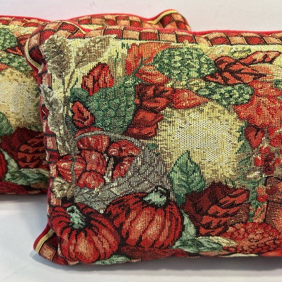 Set Of 2 Fall Autumn Thanksgiving Tapestry Throw Accent Pillows Pumpkins - Picture 2 of 9